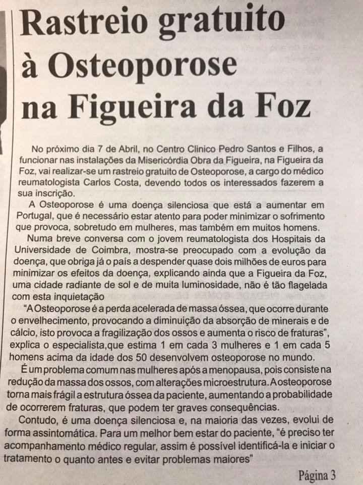 Rastreio gratuito à Osteoporose na Figueira da Foz